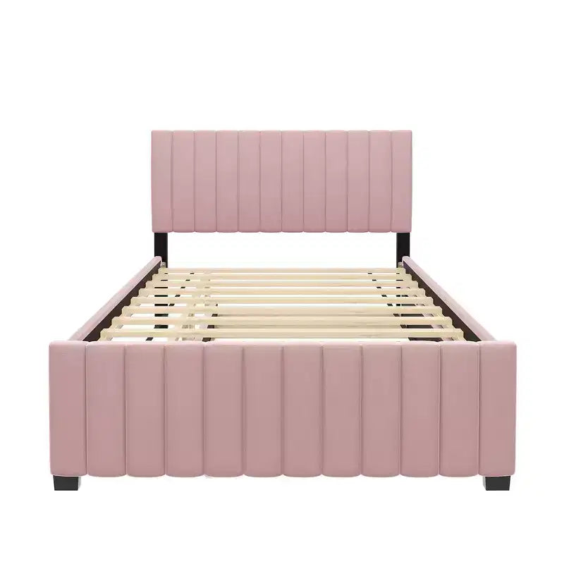 Letto imbottito in velluto beige/grigio/rosa con letto estraibile – Una piazza e mezza, per 2+ persone