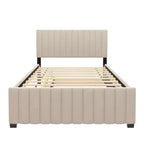 Letto imbottito in velluto beige/grigio/rosa con letto estraibile – Una piazza e mezza, per 2+ persone