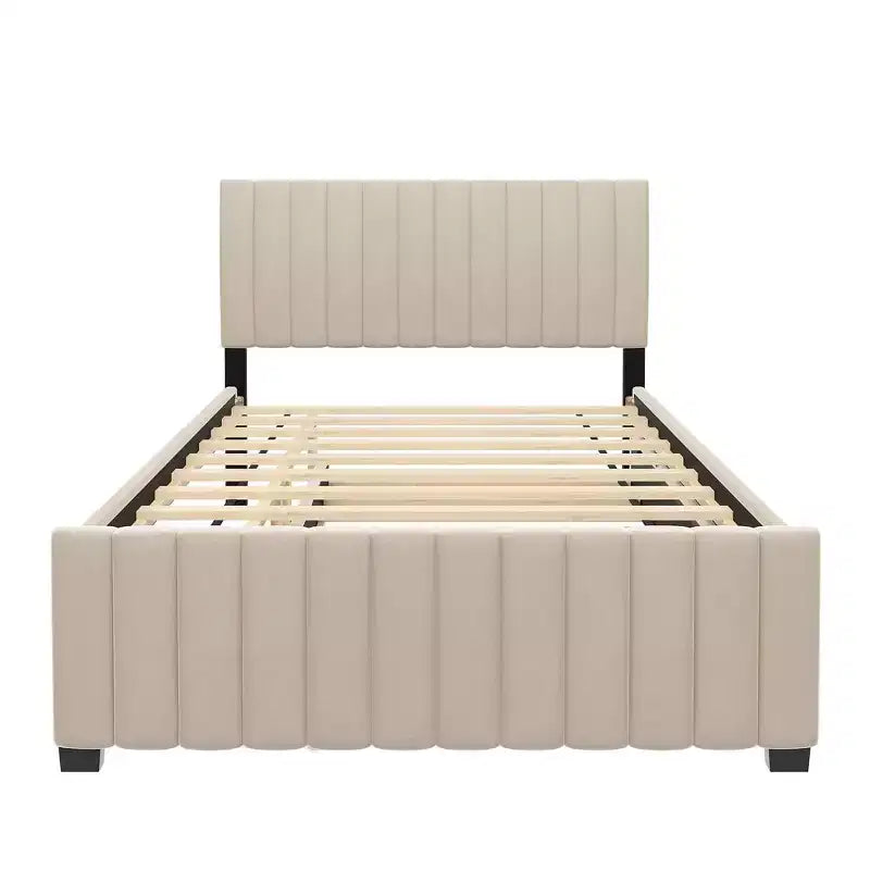 Letto imbottito in velluto beige/grigio/rosa con letto estraibile – Una piazza e mezza, per 2+ persone