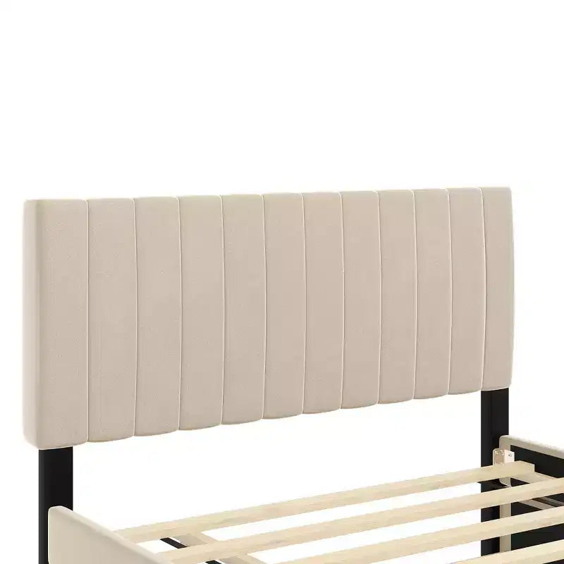 Letto imbottito in velluto beige/grigio/rosa con letto estraibile – Una piazza e mezza, per 2+ persone