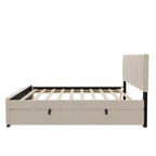 Letto imbottito in velluto beige/grigio/rosa con letto estraibile – Una piazza e mezza, per 2+ persone