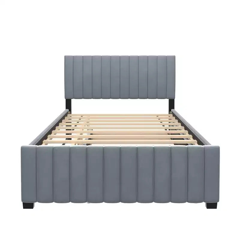 Letto imbottito in velluto beige/grigio/rosa con letto estraibile – Una piazza e mezza, per 2+ persone