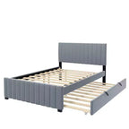 Letto imbottito in velluto beige/grigio/rosa con letto estraibile – Una piazza e mezza, per 2+ persone