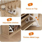 Cassettiera Portascarpe in Noce Nero / Legno Naturale con Pannello Ondulato e 3 Cassetti