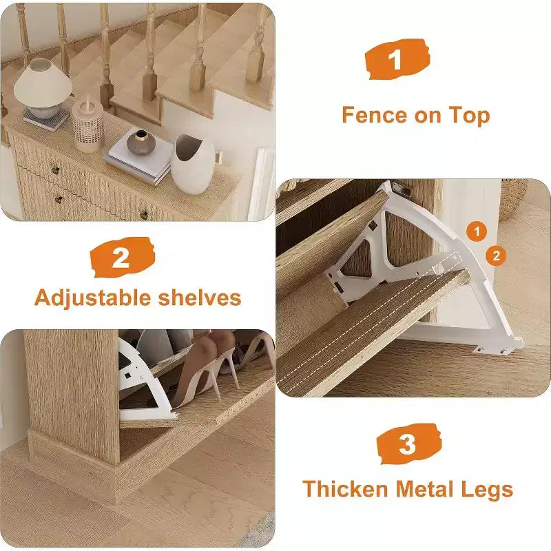 Cassettiera Portascarpe in Noce Nero / Legno Naturale con Pannello Ondulato e 3 Cassetti