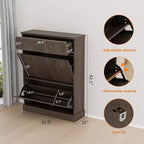 Cassettiera Portascarpe in Noce Nero / Legno Naturale con Pannello Ondulato e 3 Cassetti