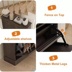 Cassettiera Portascarpe in Noce Nero / Legno Naturale con Pannello Ondulato e 3 Cassetti