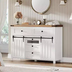 Farmhouse 5 Drawers Dresser for Bedroom with Sliding Barn Doors, 47 Wood Dresser & Chest of Drawers, Rustic TV Stand, for Home Office
