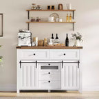 Credenza Rustica Bianca Stile Fattoria con Ante Scorrevoli a Granaio – 5 Cassetti