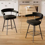 Sgabelli da bancone girevoli in tessuto bouclé neri/verdi, set da 2