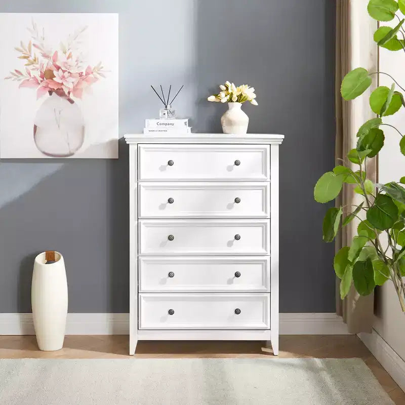 Comò a 5 cassetti – Beige / Nero / Bianco, Singolo