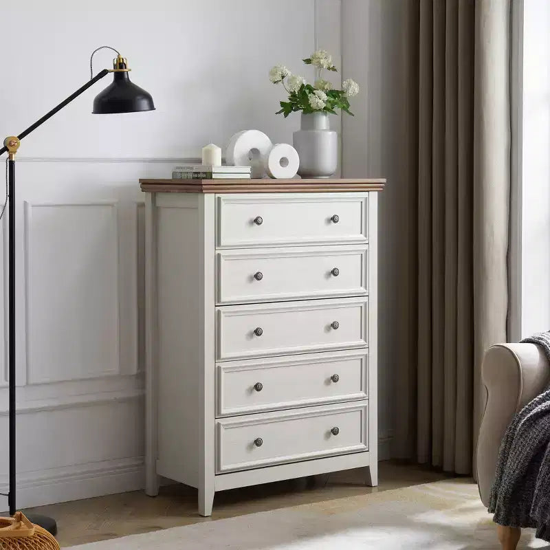 Comò a 5 cassetti – Beige / Nero / Bianco, Singolo