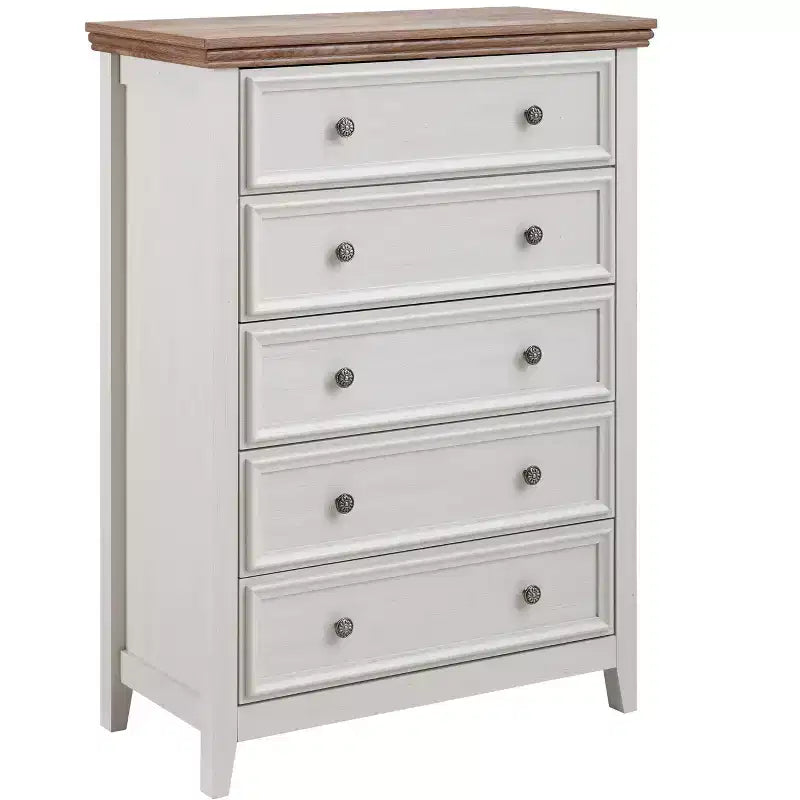 Comò a 5 cassetti – Beige / Nero / Bianco, Singolo