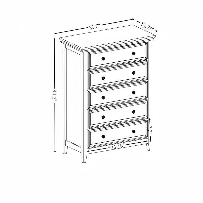 Comò a 5 cassetti – Beige / Nero / Bianco, Singolo