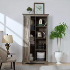 Madia/Credenza stile Country color Espresso/Grigio con anta scorrevole e mensole a vista