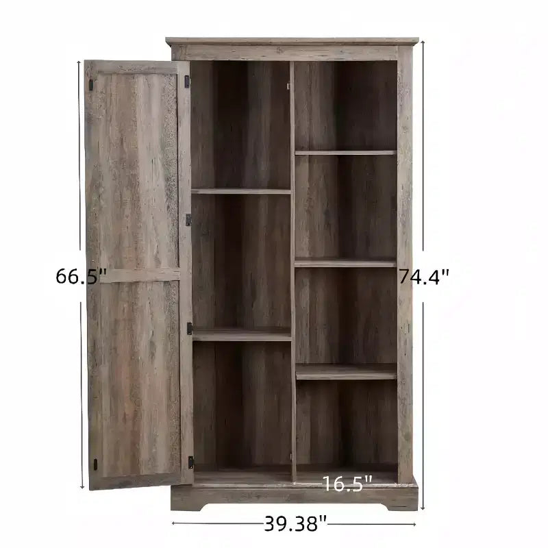 Madia/Credenza stile Country color Espresso/Grigio con anta scorrevole e mensole a vista