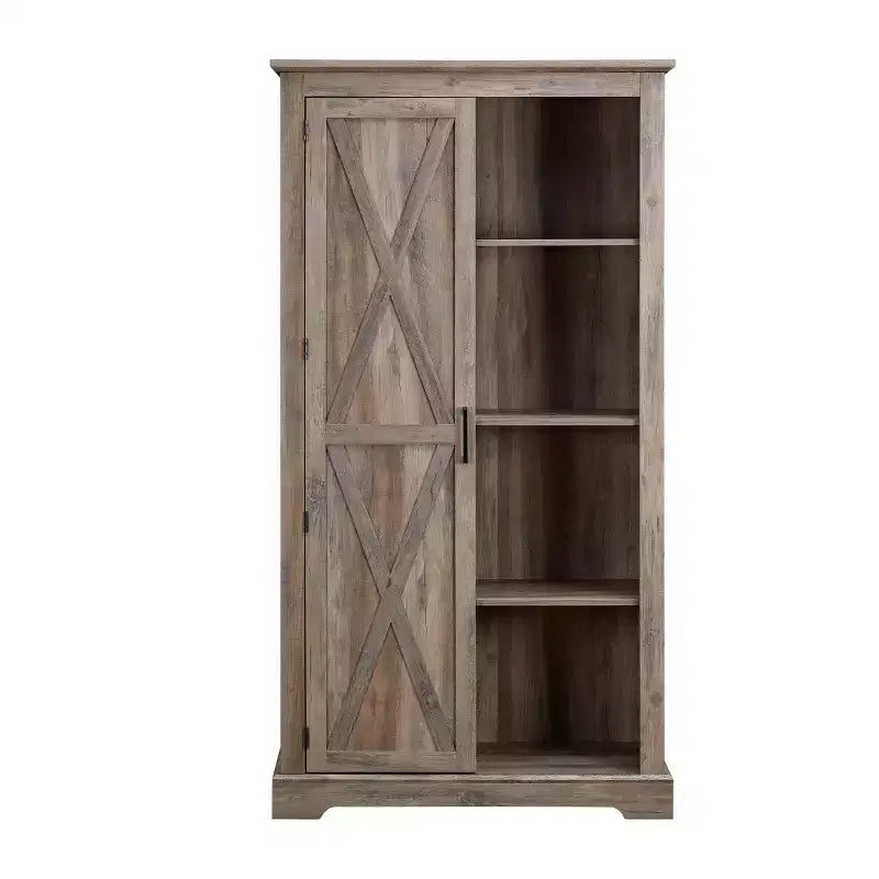 Madia/Credenza stile Country color Espresso/Grigio con anta scorrevole e mensole a vista