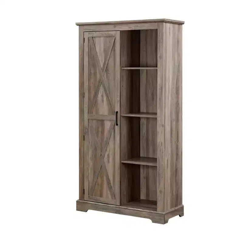 Madia/Credenza stile Country color Espresso/Grigio con anta scorrevole e mensole a vista