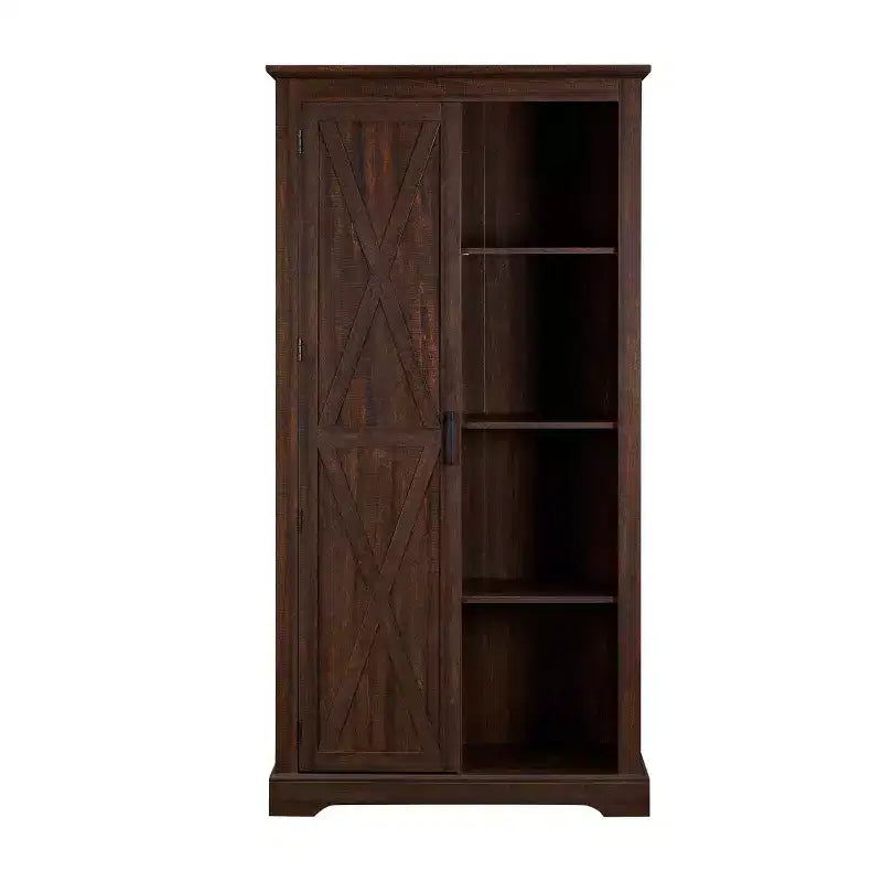 Madia/Credenza stile Country color Espresso/Grigio con anta scorrevole e mensole a vista