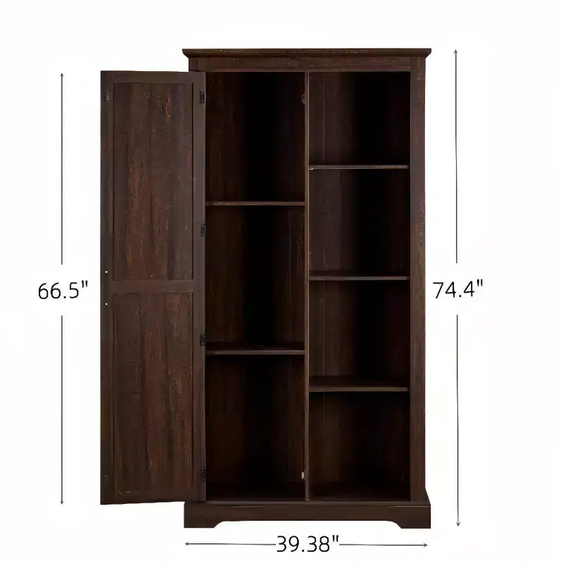 Madia/Credenza stile Country color Espresso/Grigio con anta scorrevole e mensole a vista