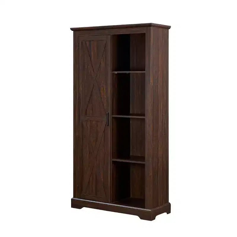 Madia/Credenza stile Country color Espresso/Grigio con anta scorrevole e mensole a vista