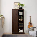 74 Tall Farmhouse Storage Cabinet, Rustic Engineered Wood Kitchen Pantry with Barn Door Style X-Door and Open Shelves - Panipeachy