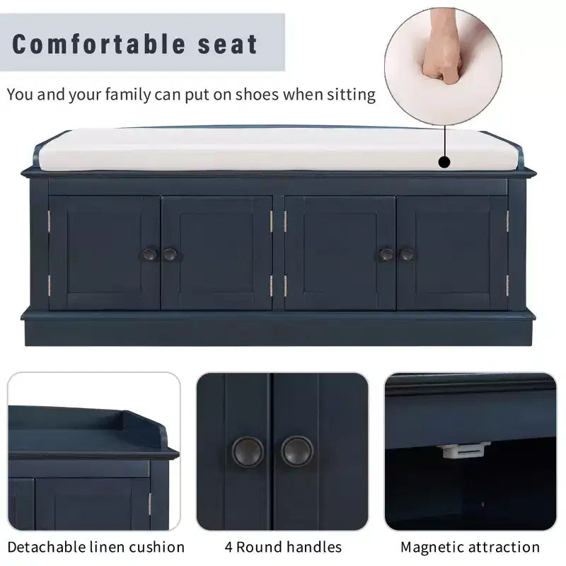Panca portaoggetti imbottita Espresso / Grigio Lavato / Blu Navy / Bianca con 4 ante, 1 posto