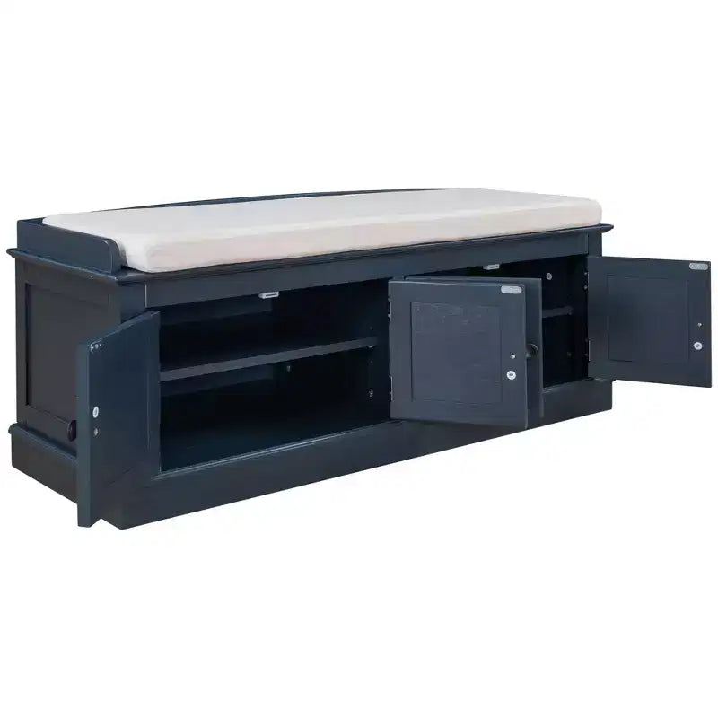 Panca portaoggetti imbottita Espresso / Grigio Lavato / Blu Navy / Bianca con 4 ante, 1 posto