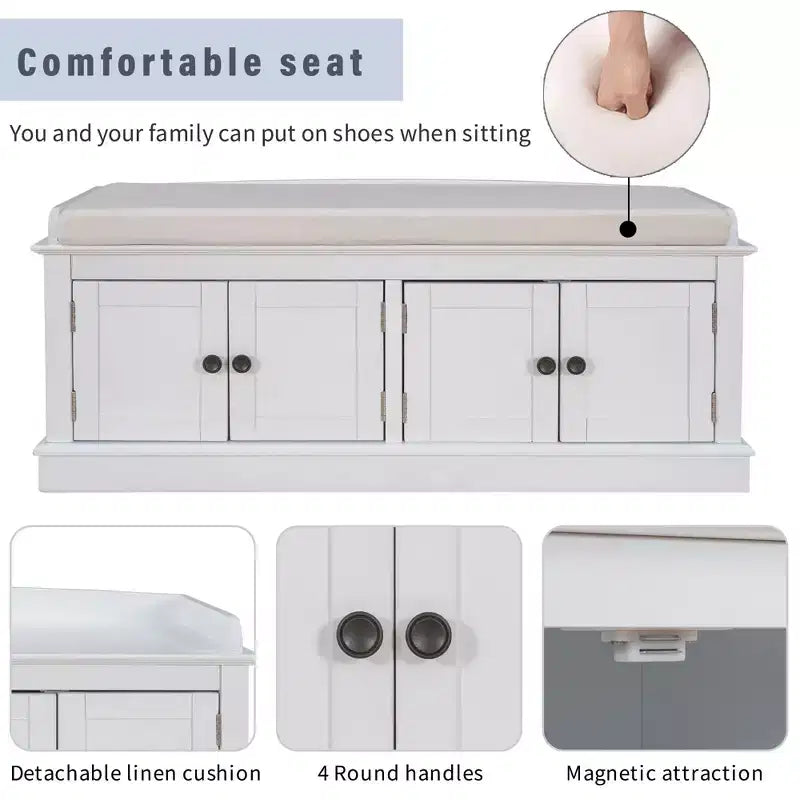 Panca portaoggetti imbottita Espresso / Grigio Lavato / Blu Navy / Bianca con 4 ante, 1 posto