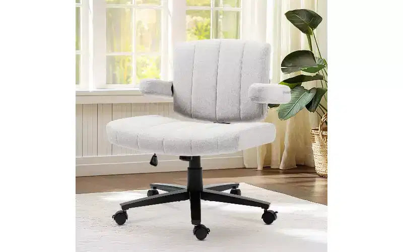 TUYOHW Fabric Swivel Criss Cross Chair, Adjustable Ergonomic Office Chair, Extra-Wide Seat Home Office Desk Chair with Metal Base & Locking Casters