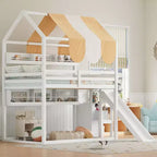 Letto a soppalco a forma di casa a grandezza naturale verde chiaro/bianco con tettuccio, scivolo e librerie, per 1 bambino