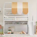 Letto a soppalco a forma di casa a grandezza naturale verde chiaro/bianco con tettuccio, scivolo e librerie, per 1 bambino