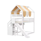 Letto a soppalco a forma di casa a grandezza naturale verde chiaro/bianco con tettuccio, scivolo e librerie, per 1 bambino