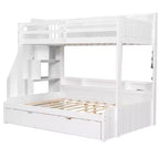 Letto a castello matrimoniale grigio/bianco con scalinata contenitore e letto estraibile, per 3 persone