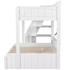 Letto a castello matrimoniale grigio/bianco con scalinata contenitore e letto estraibile, per 3 persone