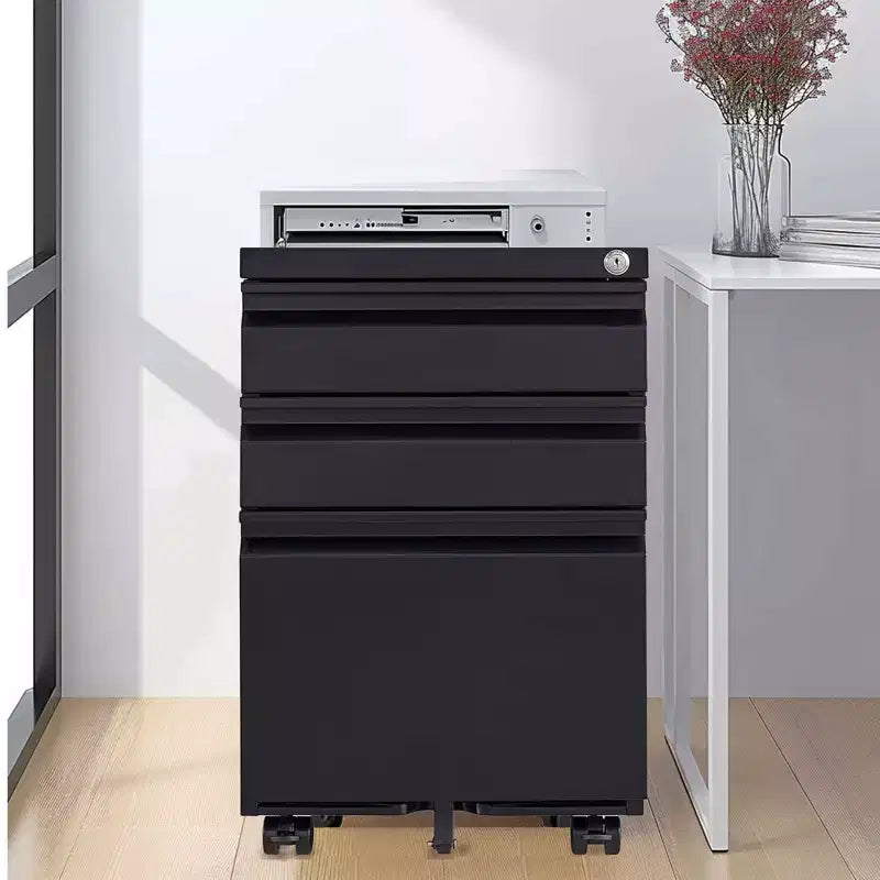 3 Drawer Mobile File Cabinet with Lock, Under Desk Metal Filing Cabinet for Home Office Letter Legal A4 Files