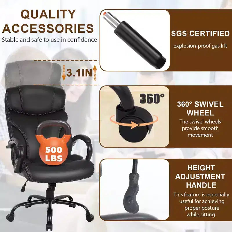 Sedia da ufficio in pelle PU nera/grigia, singola, altezza regolabile