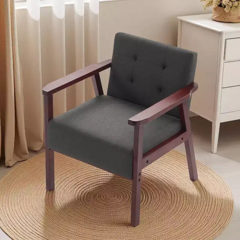 Poltrona accent in tessuto, lino / PU, con un posto a sedere, nei colori nero / grigio