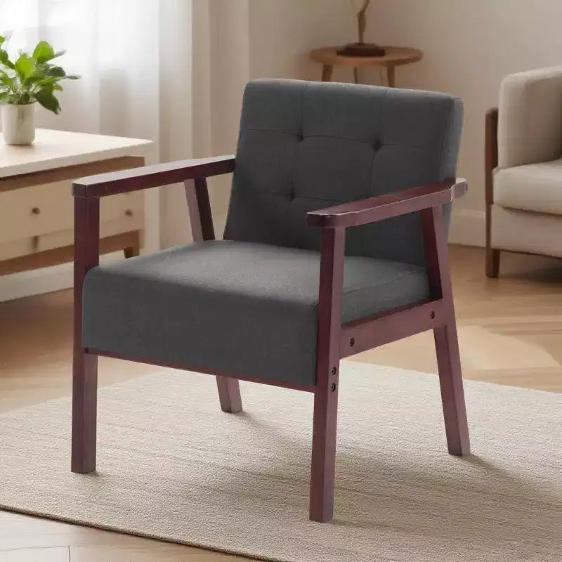 Poltrona accent in tessuto, lino / PU, con un posto a sedere, nei colori nero / grigio