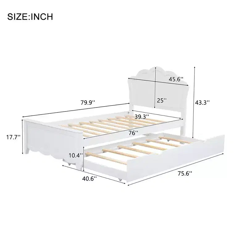 Letto a Piattaforma in Legno Marrone con Letto Estraibile, Una Piazza/Matrimoniale, 2 Posti