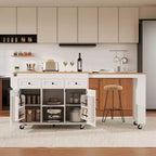 Isola Cucina Rotelle con Tavolo Estensibile, 3 Ripiani, 3 Cassetti, 2 Ante, Bianco e Nero