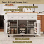 Isola Cucina Rotelle con Tavolo Estensibile, 3 Ripiani, 3 Cassetti, 2 Ante, Bianco e Nero