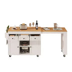 Isola Cucina Rotelle con Tavolo Estensibile, 3 Ripiani, 3 Cassetti, 2 Ante, Bianco e Nero