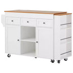 Isola Cucina Rotelle con Tavolo Estensibile, 3 Ripiani, 3 Cassetti, 2 Ante, Bianco e Nero