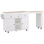 Isola Cucina Rotelle con Tavolo Estensibile, 3 Ripiani, 3 Cassetti, 2 Ante, Bianco e Nero