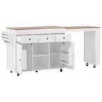 Isola Cucina Rotelle con Tavolo Estensibile, 3 Ripiani, 3 Cassetti, 2 Ante, Bianco e Nero