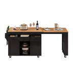 Isola Cucina Rotelle con Tavolo Estensibile, 3 Ripiani, 3 Cassetti, 2 Ante, Bianco e Nero
