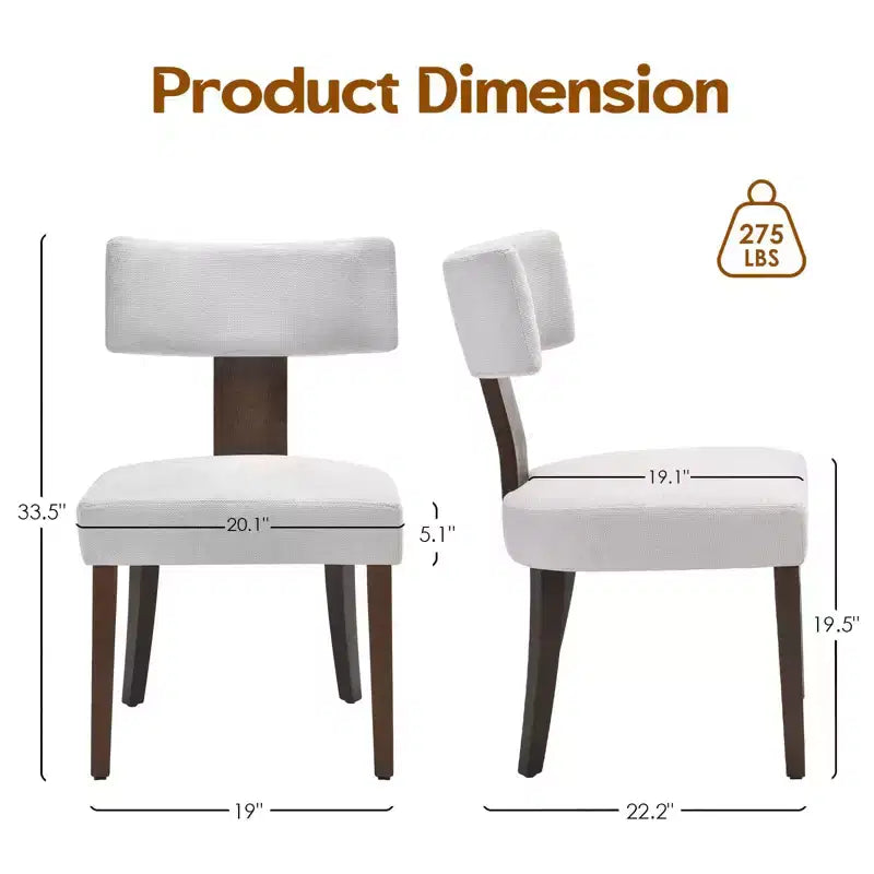Sedie da pranzo imbottite senza braccioli, schienale curvo e struttura in legno massello, set da 2 (Beige/Nero, Beige/Noce, Nero, Grigio)
