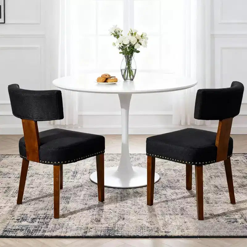 Sedie da pranzo imbottite senza braccioli, schienale curvo e struttura in legno massello, set da 2 (Beige/Nero, Beige/Noce, Nero, Grigio)