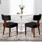 Sedie da pranzo imbottite senza braccioli, schienale curvo e struttura in legno massello, set da 2 (Beige/Nero, Beige/Noce, Nero, Grigio)